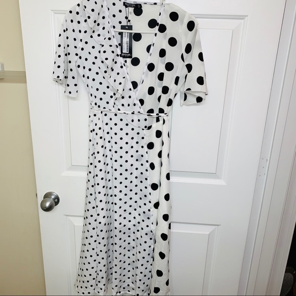 Nasty Gal Polka Dot Print Mix Frill Midi Dress - Picture 6 of 13